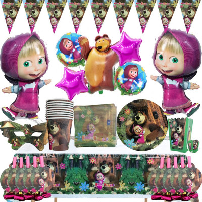 Girl and the Bear birthday party disposable tableware plate cup flag balloons for girls baby shower decorations gift supplies
