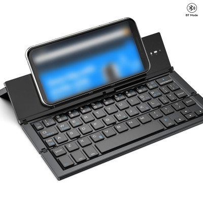 Wireless foldable aluminum Bluetooth keyboard with phone holder, portable rechargeable keyboard with 58 keys for travel for PC/lap...