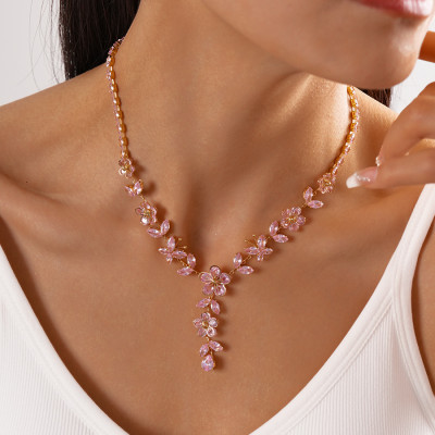 مجموعة مجوهرات كريستال الوردي الفاخرة للنساء أنيقة...