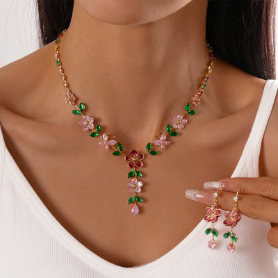 مجموعة مجوهرات كريستال الوردي الفاخرة للنساء أنيقة...