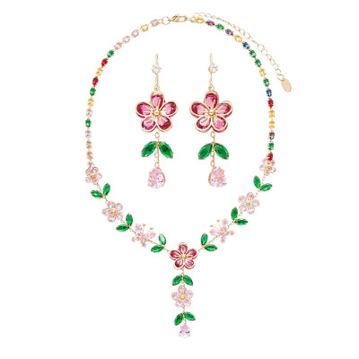 مجموعة مجوهرات كريستال الوردي الفاخرة للنساء أنيقة...