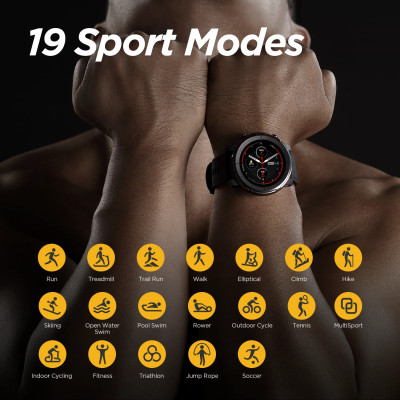 ساعة Amazfit Stratos 3 الذكية للرجال مع نظام تحديد...