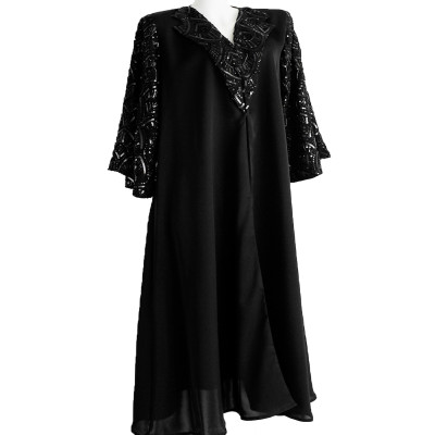عباية سوداء 2025 أنيقة مطرزة يدويًا بريق ناعم إسلا...