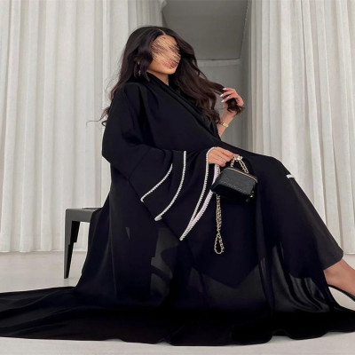 Black kimono abaya for women, luxurious Dubai caft...