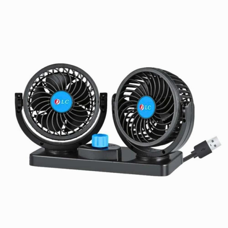 مروحة سيارة مزدوجة USB سرعتين دوران في جميع الجهات