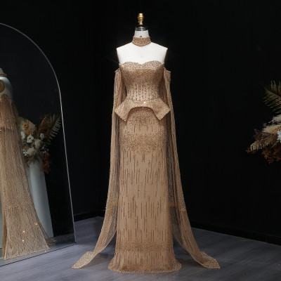 شارون سعيد فستان سهرة فاخر رمادي كريستال بأكمام كي...