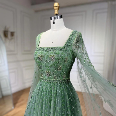 فساتين سهرة إسلامية وردية على شكل حرف A بياقة مربع...