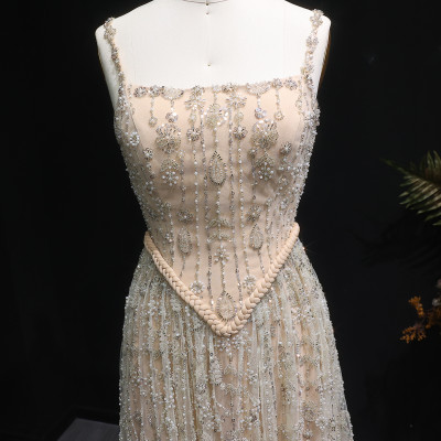 شارون سعيد فستان سهرة عربي فاخر مطرز باللون الأخضر...