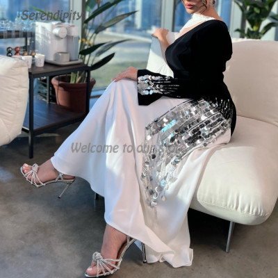 فستان سهرة من Serendi' مع شال للنساء ، طول الكاحل...