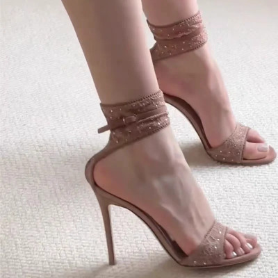 مثير الدانتيل الأبيض رقيقة صندل كعب عالٍ أشار تو ا...