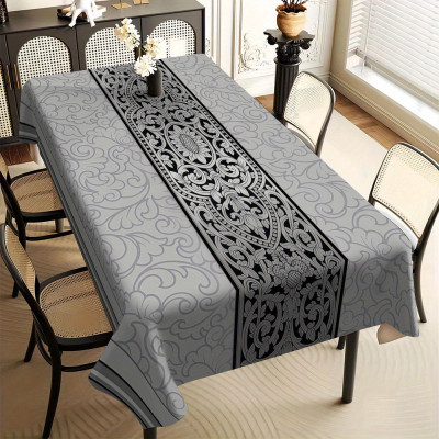 VIKAMA Gray Black Baroque Embroidered Table Runner...