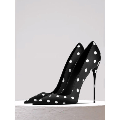 Black pointed thin high-heeled polka dot autumn and winter new sexy thin high-heeled shoes with high-end temperament for women