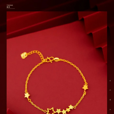 سوار صغير من النجوم الطازجة للنساء ، ذهب أصفر عيار...