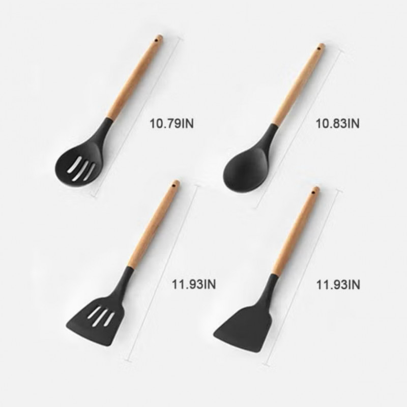 مجموعة أدوات طعام مزودة بمقابض مكونة من 11 قطعة أس...