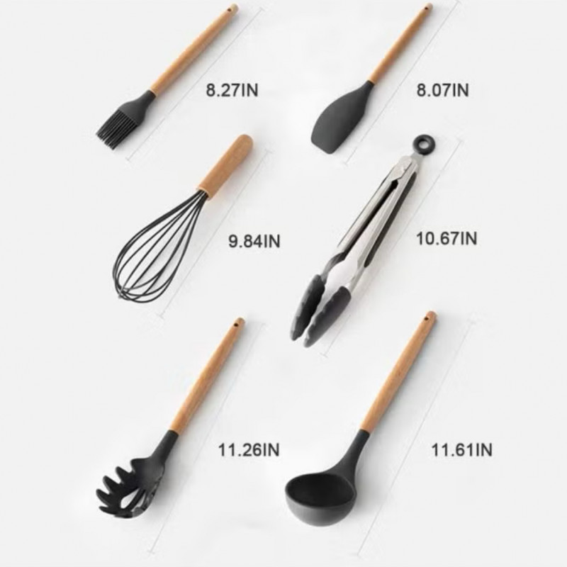 مجموعة أدوات طعام مزودة بمقابض مكونة من 11 قطعة أس...