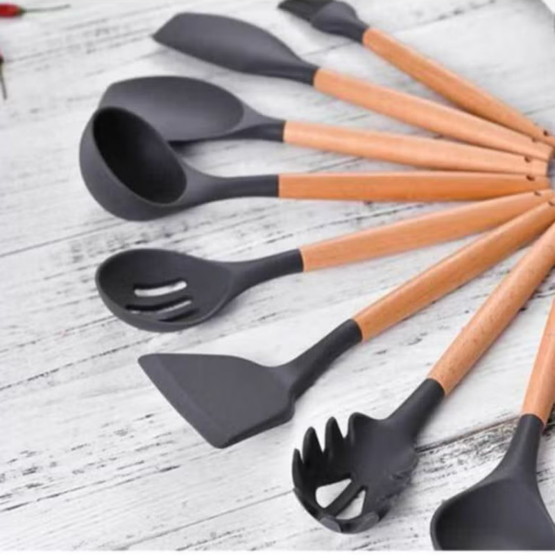 مجموعة أدوات طعام مزودة بمقابض مكونة من 11 قطعة أس...