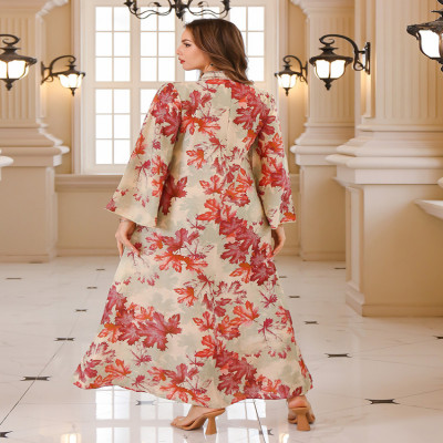 جلابية نسائية أنيقة بتصميم أوراق الخريف مناسبة للأ...