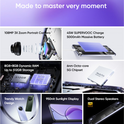 هاتف ذكي Realme 12 5G 8GB+256GB 6.72 بوصة يعمل بنظ...