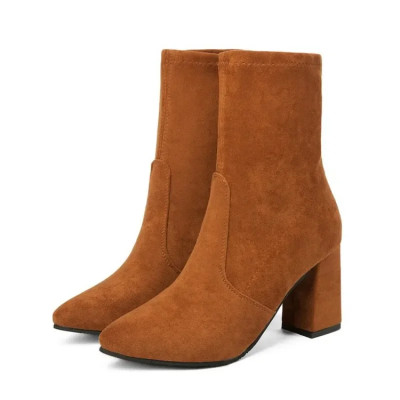 أحذية برقبة قصيرة بكعب سميك للنساء ، أحذية ضيقة لل...