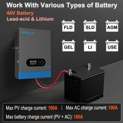 Infinisolar 6.2KW عاكس شمسي هجين مع WiFi مدمج 100A...
