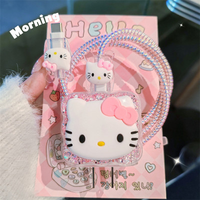 Hello Kitty شاحن حافظة كابل بيانات واقي ومجموعة لف...
