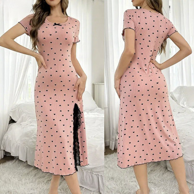 Women's plaid pajama with heart print and short sleeves