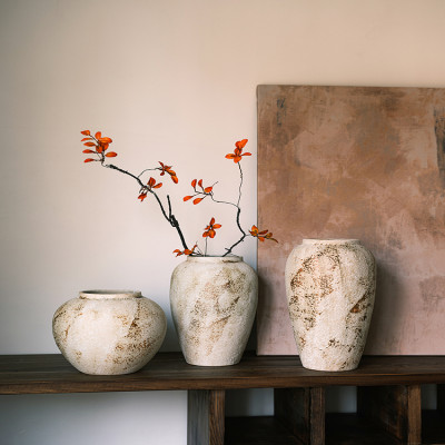 مزهرية سيراميك بأسلوب وابي سابي الرجعي، تصميم صيني...