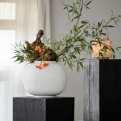 مزهرية سيراميك كبيرة الحجم بيضاء سميكة على شكل قمر...