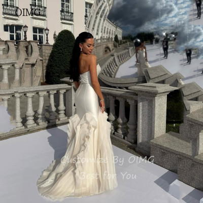 فستان سهرة أنيق من OIMG بدون حمالات من التل حورية...