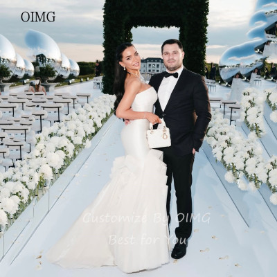 فستان سهرة أنيق من OIMG بدون حمالات من التل حورية...