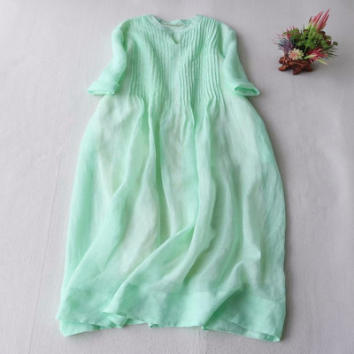 فستان شيفون نسائي بياقة قائمة ، أنيق ، ثنيات أعضاء...