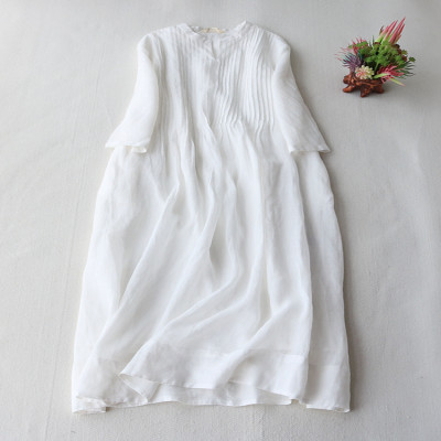 فستان شيفون نسائي بياقة قائمة ، أنيق ، ثنيات أعضاء...