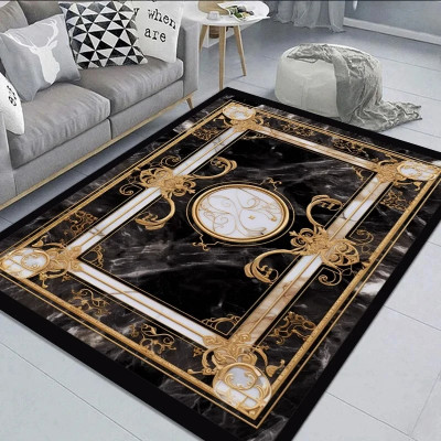 Black Gold Marble Carpet for Living Room Decoratio...