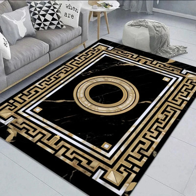 Black Gold Marble Carpet for Living Room Decoratio...