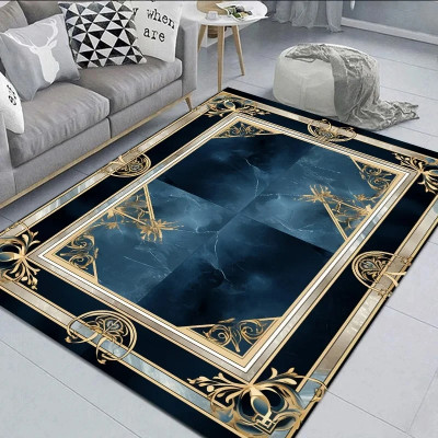 Black Gold Marble Carpet for Living Room Decoratio...