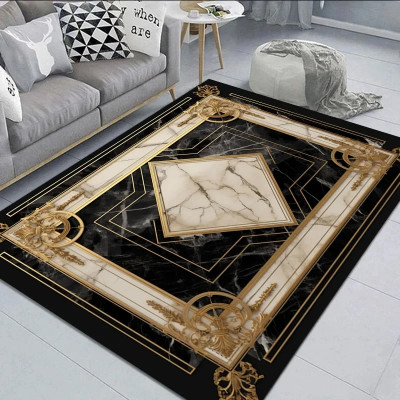 Black Gold Marble Carpet for Living Room Decoratio...
