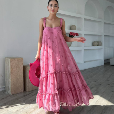 فستان ماكسي وردي اللون للنساء أنيق غير رسمي فضفاض...