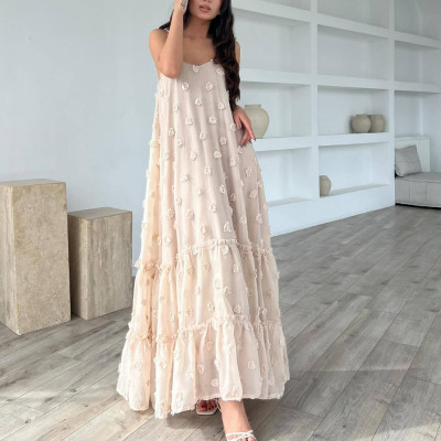 فستان ماكسي وردي اللون للنساء أنيق غير رسمي فضفاض...