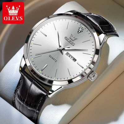 OLEVS 2935 ساعة رجالي عادية موضة حزام من الجلد ساع...