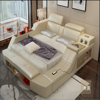 حقيقي إطار سرير جلدي لينة سرير مدلك التخزين الآمن...