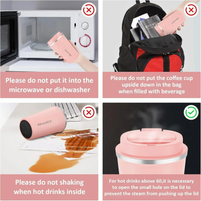 كوب حراري وردي من الفولاذ المقاوم للصدأ ، حراري لل...