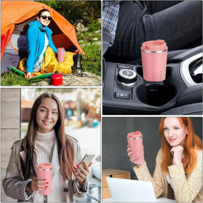 كوب حراري وردي من الفولاذ المقاوم للصدأ ، حراري لل...