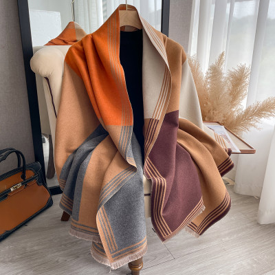 Artificial cashmere scarf for women, geometric tying shawl, warm and versatile, thick fashion, fall and winter