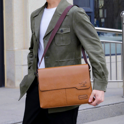 حقيبة كتف جلدية للرجال ، حقيبة عمل ، حقيبة ساعي البريد ، حقيبة كبيرة جانبية ، حقيبة كروس بودي ، علامة تجارية فاخرة ، موضة ، باد
