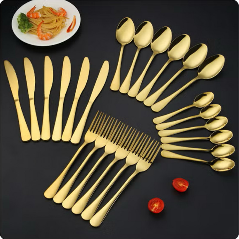 طقم أدوات مائدة من الفولاذ المقاوم للصدأ صديق للبي...