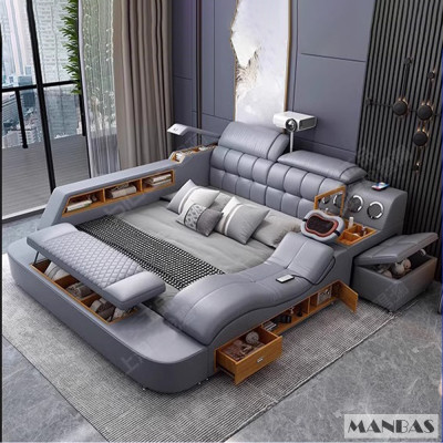 سرير متعدد الوظائف من الجلد الطبيعي Linlamlim ، سر...