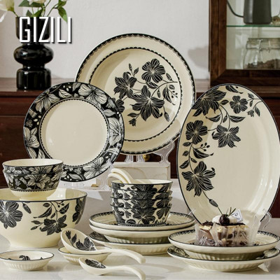 أطقم أطباق طعام سيراميك ، أواني طعام زهور عتيقة ،...