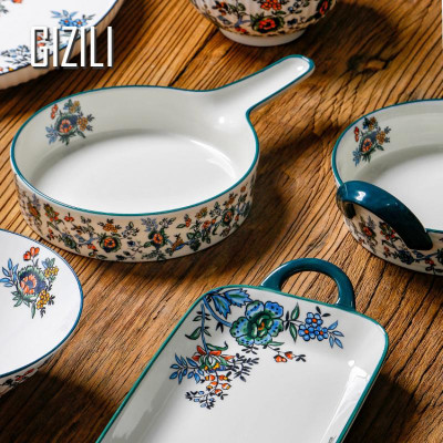 الرجعية طبق سيراميك مجموعة أطباق المنزلية رسمت بال...