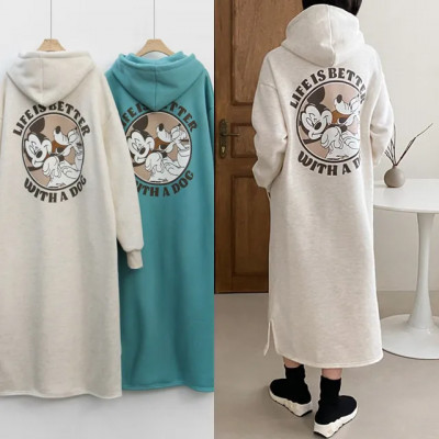 New Fall/Winter 2023 women's thick padded wool coat with hood, loose fit, long above the knee, Korean style