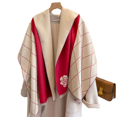 Camellia Kashmir scarf, double-sided, for women, thick European and American shawl, new, autumn, winter